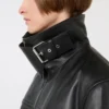 Oversized leather heavy jacket, black