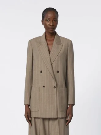 Oversized pinstripe woollen cloth blazer, hazelnut brown