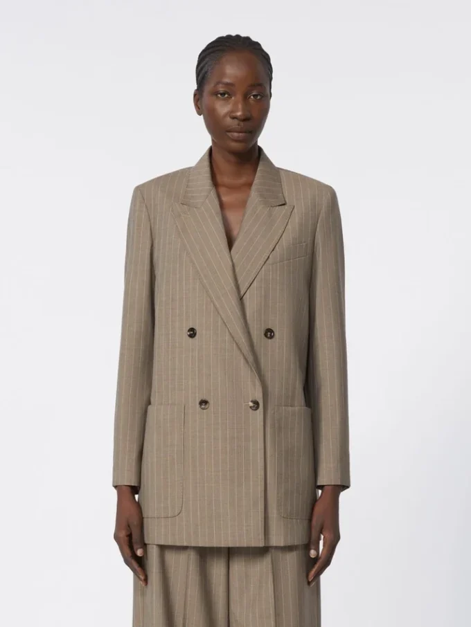 Oversized pinstripe woollen cloth blazer, hazelnut brown Oversized pinstripe woollen cloth blazer, hazelnut brown