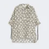 Oversized printed poplin shirt, beige