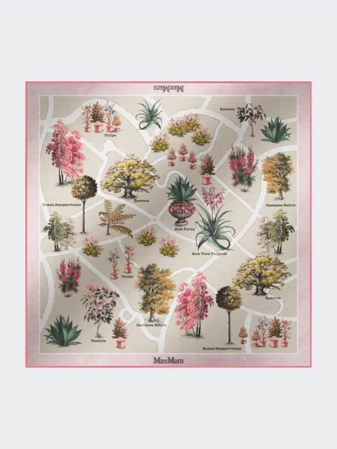 Oversized scarf in printed silk and wool, antique rose