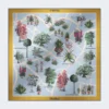 Oversized scarf in printed silk and wool, mustard