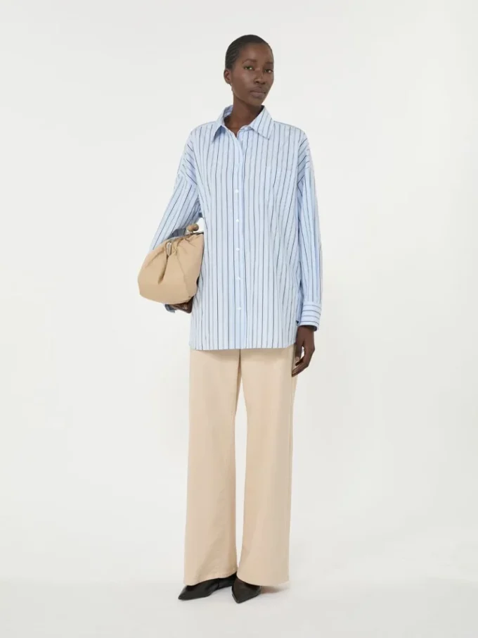 Oversized striped cotton shirt, light blue