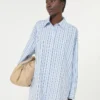 Oversized striped cotton shirt, light blue