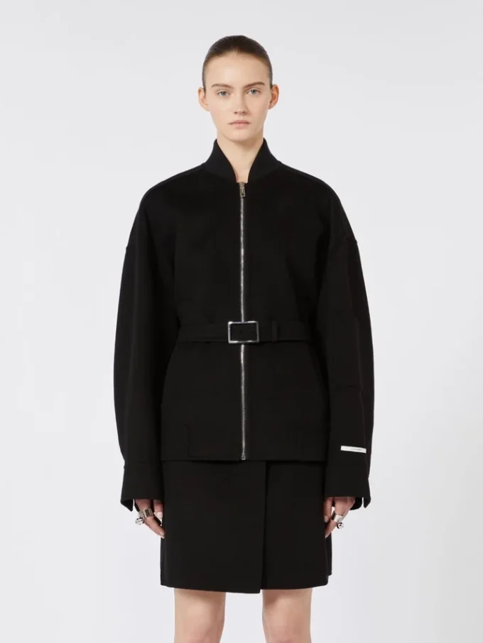 Oversized wool bomber jacket, black