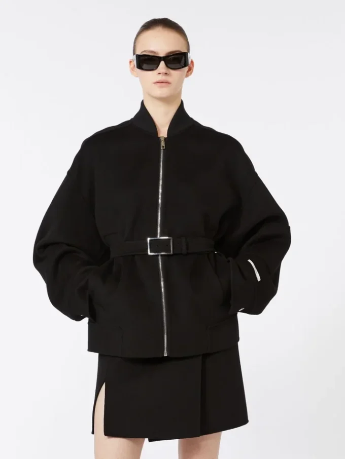 Oversized wool bomber jacket, black