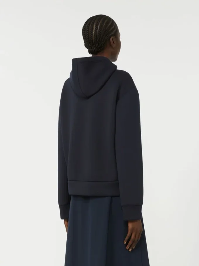 Padded, hooded jacket in water-repellent canvas and jersey, navy Padded, hooded jacket in water-repellent canvas and jersey, navy