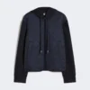 Padded, hooded jacket in water-repellent canvas and jersey, navy Padded, hooded jacket in water-repellent canvas and jersey, navy