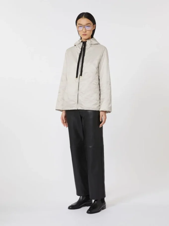 Padded water-repellent canvas hooded jacket, beige