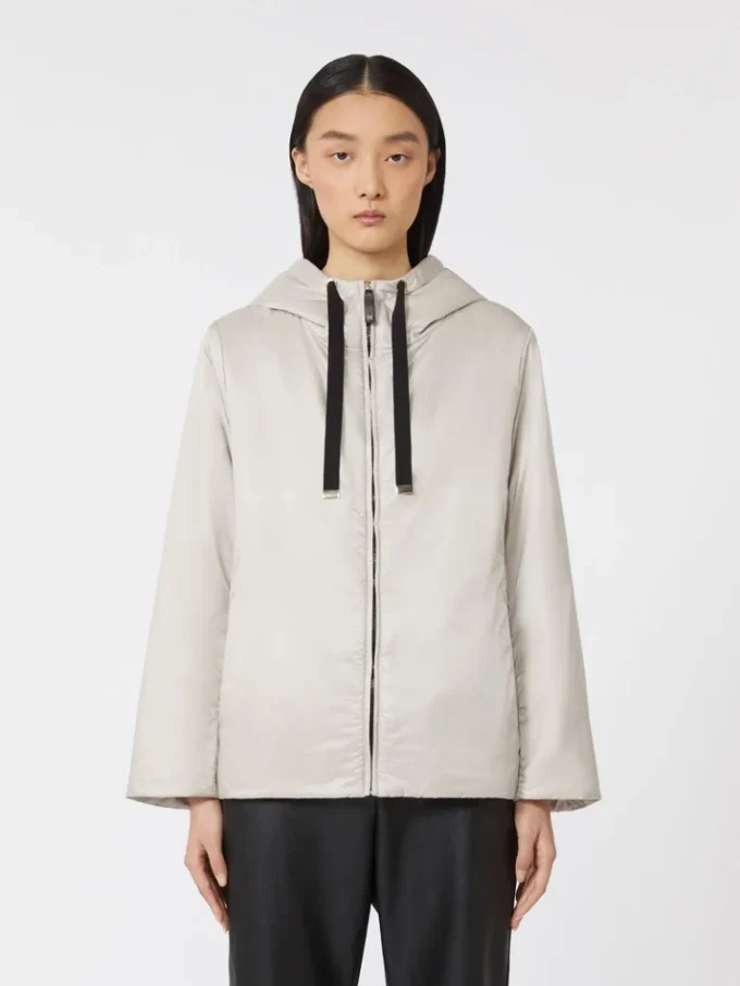 Padded water-repellent canvas hooded jacket, beige