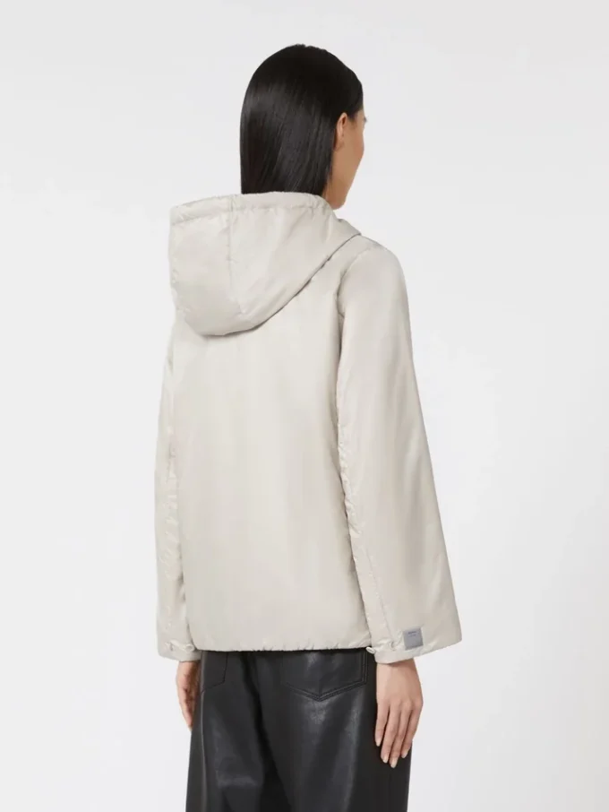 Padded water-repellent canvas hooded jacket, beige