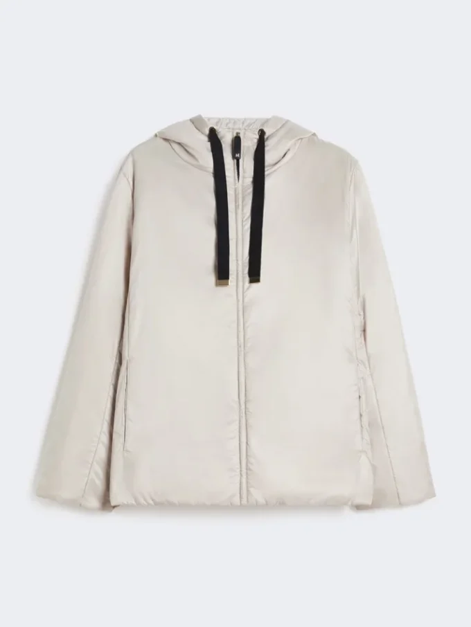 Padded water-repellent canvas hooded jacket, beige