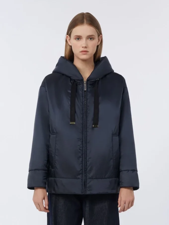 Padded water-repellent canvas hooded jacket, midnightblue