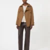 Padded water-repellent canvas round-neck jacket, natural
