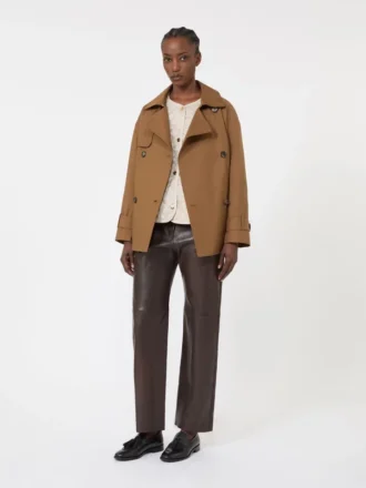 Padded water-repellent canvas round-neck jacket, natural