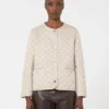 Padded water-repellent canvas round-neck jacket, natural