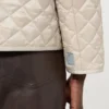 Padded water-repellent canvas round-neck jacket, natural