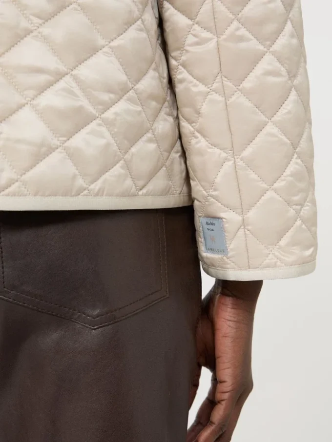 Padded water-repellent canvas round-neck jacket, natural