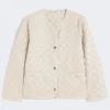 Padded water-repellent canvas round-neck jacket, natural