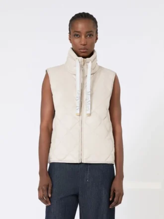 Padded water-repellent nylon canvas gilet, sand