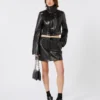 Patent leather cropped jacket with alligator print, black Patent leather cropped jacket with alligator print, black
