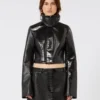 Patent leather cropped jacket with alligator print, black Patent leather cropped jacket with alligator print, black