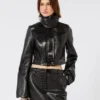 Patent leather cropped jacket with alligator print, black Patent leather cropped jacket with alligator print, black
