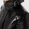 Patent leather cropped jacket with alligator print, black Patent leather cropped jacket with alligator print, black