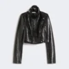 Patent leather cropped jacket with alligator print, black Patent leather cropped jacket with alligator print, black