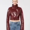 Patent leather cropped jacket with alligator print, dark red Patent leather cropped jacket with alligator print, dark red