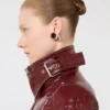 Patent leather cropped jacket with alligator print, dark red Patent leather cropped jacket with alligator print, dark red