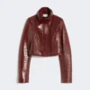 Patent leather cropped jacket with alligator print, dark red Patent leather cropped jacket with alligator print, dark red