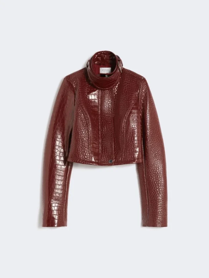 Patent leather cropped jacket with alligator print, dark red Patent leather cropped jacket with alligator print, dark red