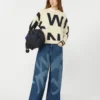 Patterned cotton crew-neck, navy