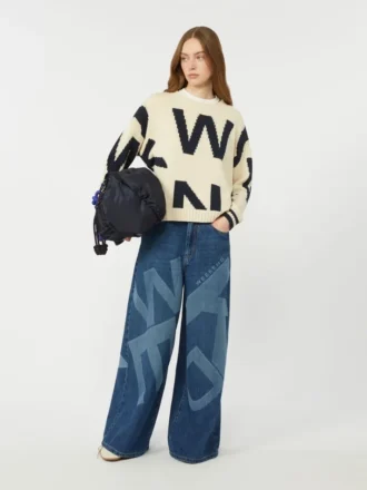 Patterned cotton crew-neck, navy