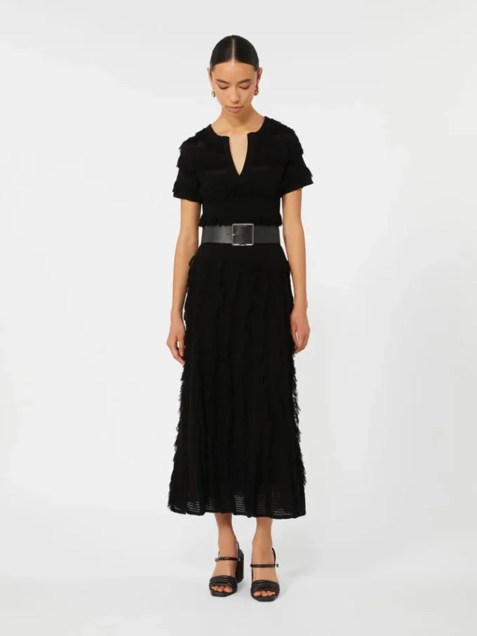 Patterned viscose yarn dress, black