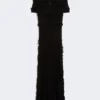 Patterned viscose yarn dress, black