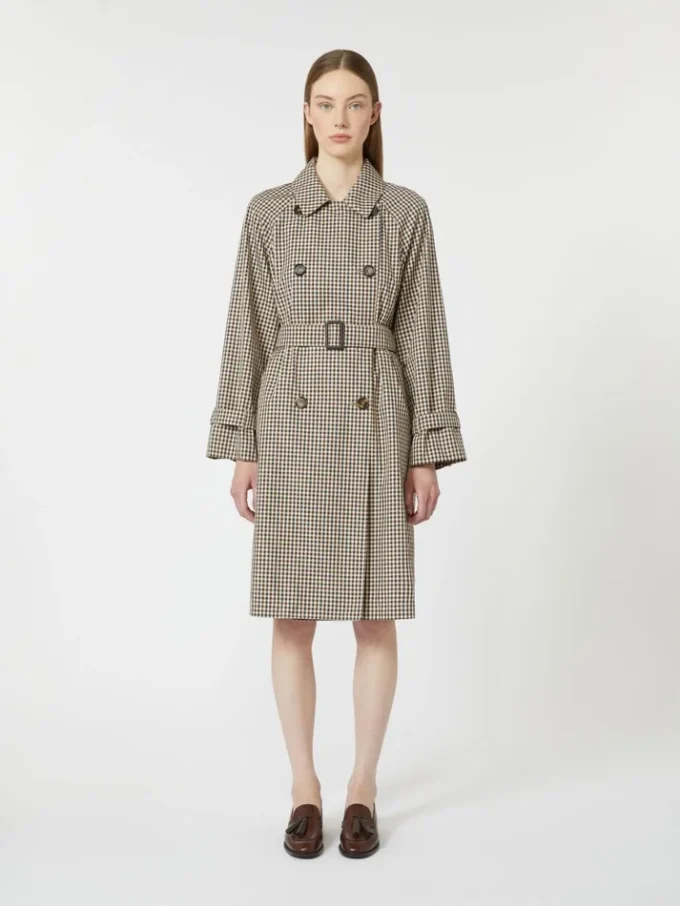 Patterned water-repellent twill trench coat, coffee Patterned water-repellent twill trench coat, coffee