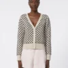 Patterned wool and cashmere cardigan, beige Patterned wool and cashmere cardigan, beige