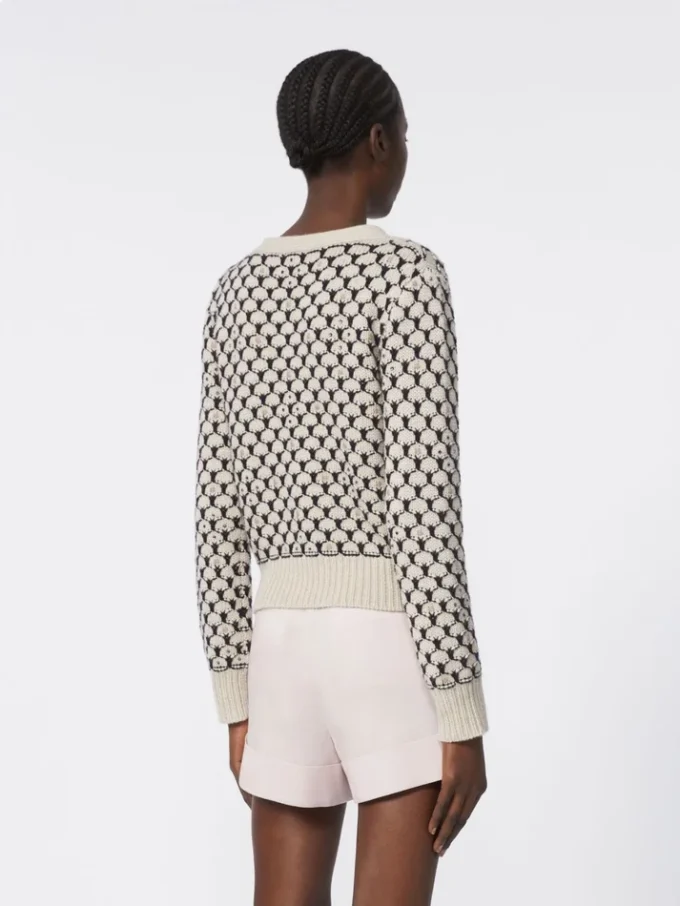 Patterned wool and cashmere cardigan, beige Patterned wool and cashmere cardigan, beige