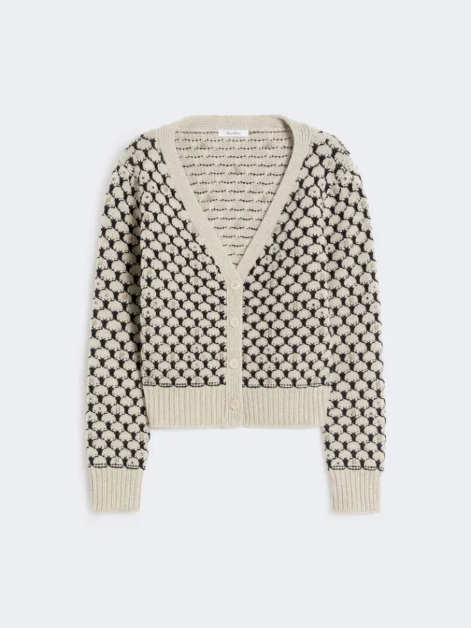 Patterned wool and cashmere cardigan, beige Patterned wool and cashmere cardigan, beige