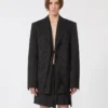 Pinstripe gabardine tailored blazer, black Pinstripe gabardine tailored blazer, black