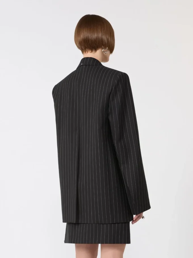 Pinstripe gabardine tailored blazer, black Pinstripe gabardine tailored blazer, black