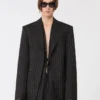 Pinstripe gabardine tailored blazer, black Pinstripe gabardine tailored blazer, black