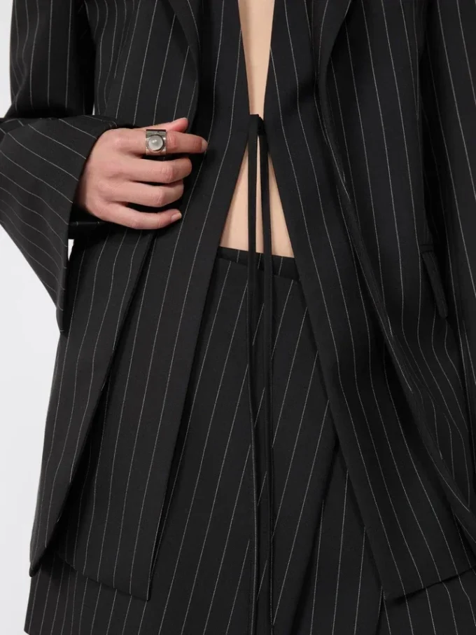 Pinstripe gabardine tailored blazer, black Pinstripe gabardine tailored blazer, black