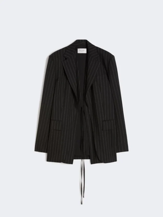 Pinstripe gabardine tailored blazer, black Pinstripe gabardine tailored blazer, black
