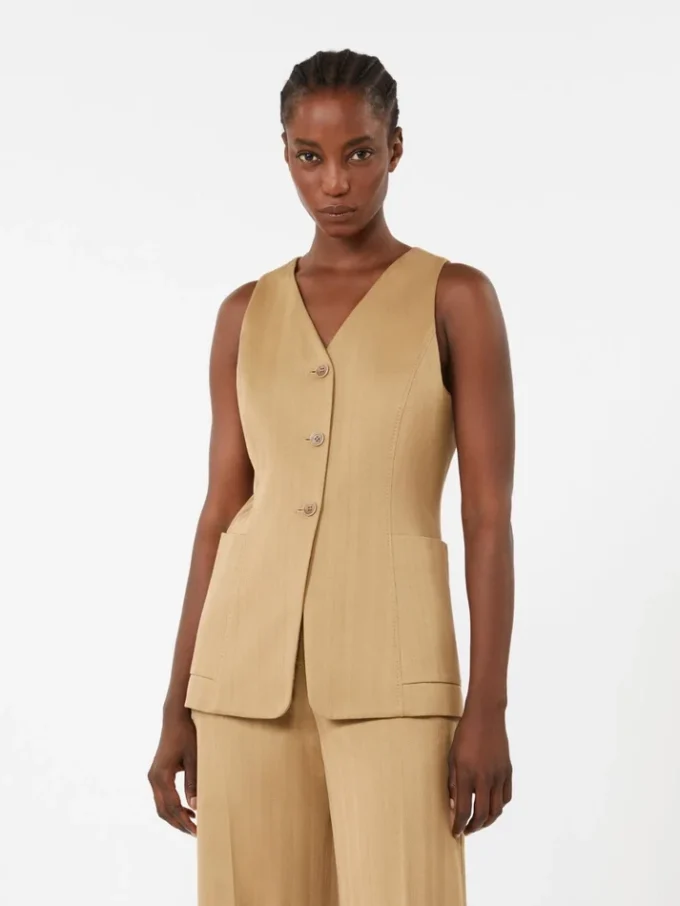Pinstripe jacquard jersey gilet, desert Pinstripe jacquard jersey gilet, desert