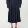 Pleated denim skirt, navy