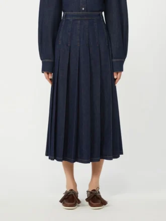 Pleated denim skirt, navy