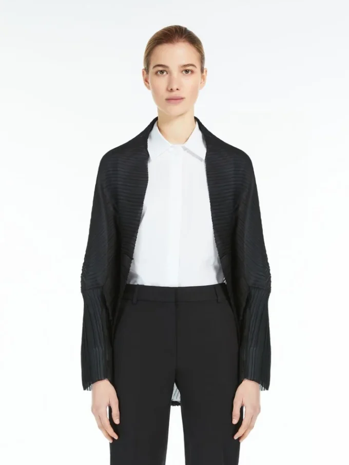 Pleated fabric shrug, black